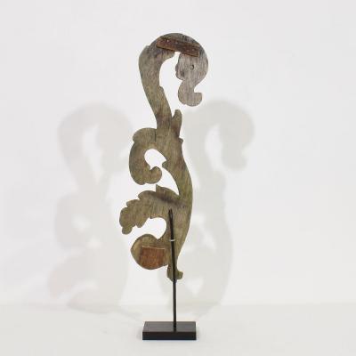 French 17 18th Century Hand Carved Oak Baroque Curl Ornament