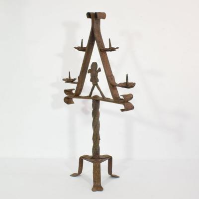 French 17 18th Century Hand Forged Iron Candleholder