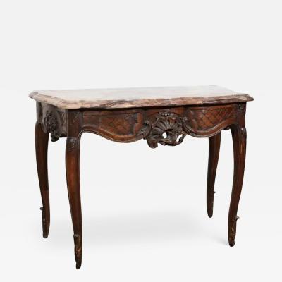 French 1720s R gence Period Walnut Console Table with Original Marble Top