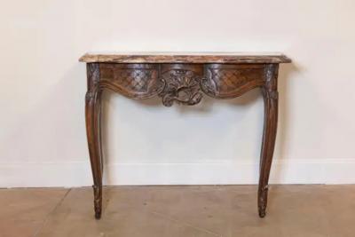 French 1720s R gence Period Walnut Console Table with Original Marble Top