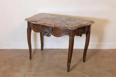 French 1720s R gence Period Walnut Console Table with Original Marble Top