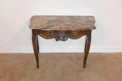 French 1720s R gence Period Walnut Console Table with Original Marble Top