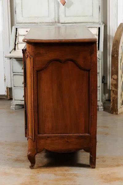 French 1750s Louis XV Period Walnut Buffet with Star Inlay and Carved Shells