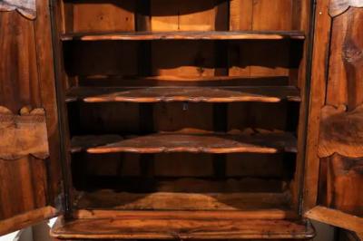 French 1750s Louis XV Walnut Floral Buffet Deux Corps from the Loire Valley