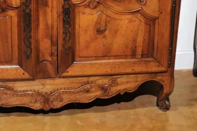 French 1750s Louis XV Walnut Floral Buffet Deux Corps from the Loire Valley