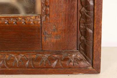 French 1750s Oak Trumeau Mirror with Large Carved Rinceaux and Floral Bouquet