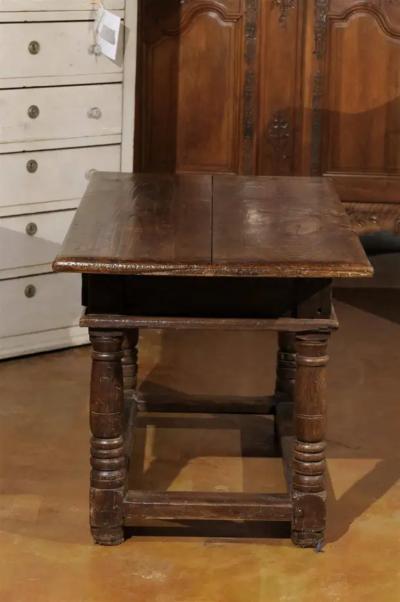French 1750s Walnut Library Table with Carved Drawers and Original Hardware
