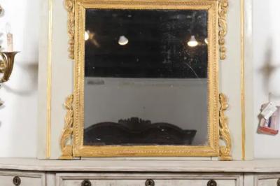 French 1775 Transition Period Painted and Gilt Trumeau Mirror with Carved Urn