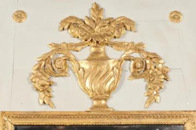 French 1775 Transition Period Painted and Gilt Trumeau Mirror with Carved Urn