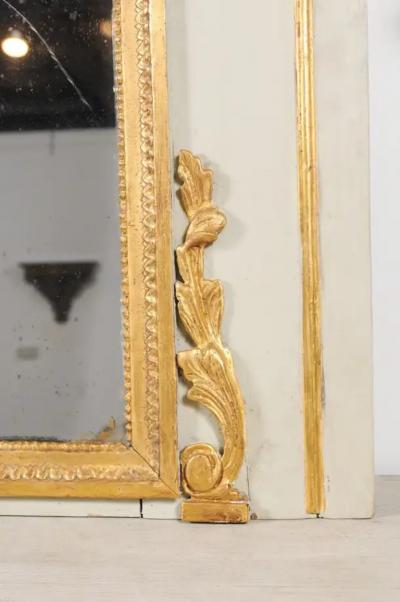 French 1775 Transition Period Painted and Gilt Trumeau Mirror with Carved Urn
