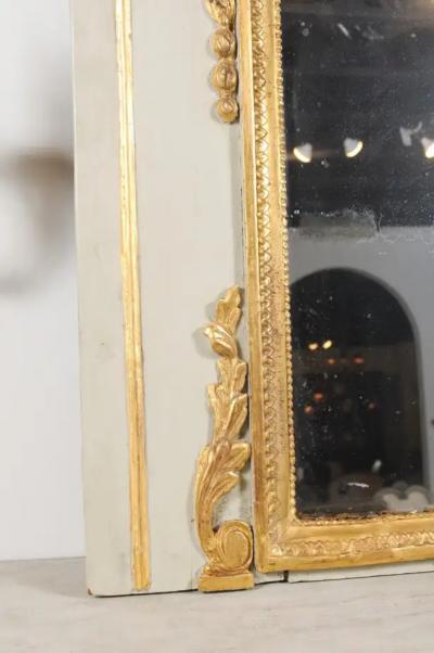 French 1775 Transition Period Painted and Gilt Trumeau Mirror with Carved Urn
