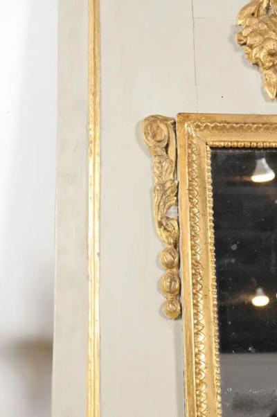 French 1775 Transition Period Painted and Gilt Trumeau Mirror with Carved Urn