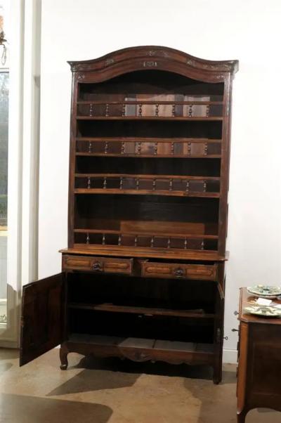 French 1790s Louis XV Style Cherry Vaisselier with Baluster Adorned Shelves