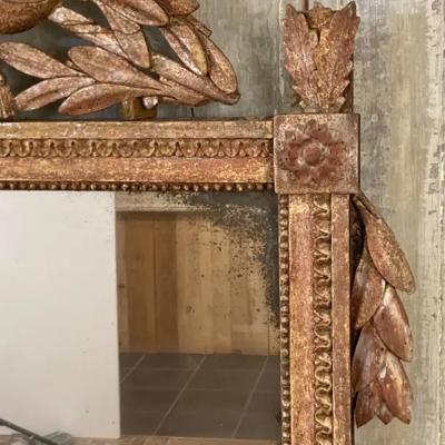 French 1790s Louis XVI Giltwood Wall Mirror with Carved Gardening Crest