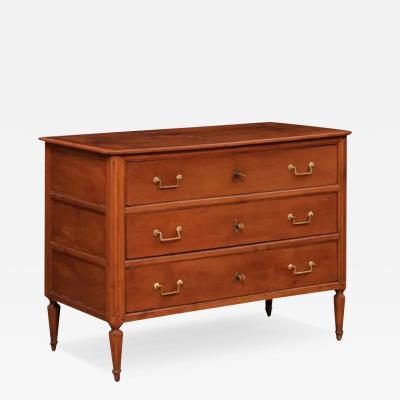 French 1790s Louis XVI Period Cherry Three Drawer Commode with Fluted Side Posts