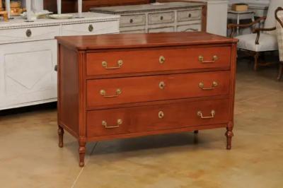 French 1790s Louis XVI Period Three Drawer Cherry Commode with Brass Hardware