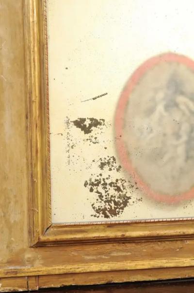 French 1790s Painted Trumeau Mirror with Original Oil on Canvas Floral Painting