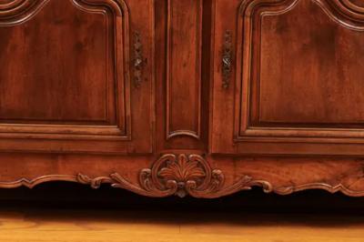 French 1790s Walnut Buffet Deux Corps with Glass Doors and Carved Motifs