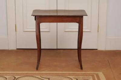 French 1790s Walnut Side Table with Side Drawer Curving Legs and Carved Apron