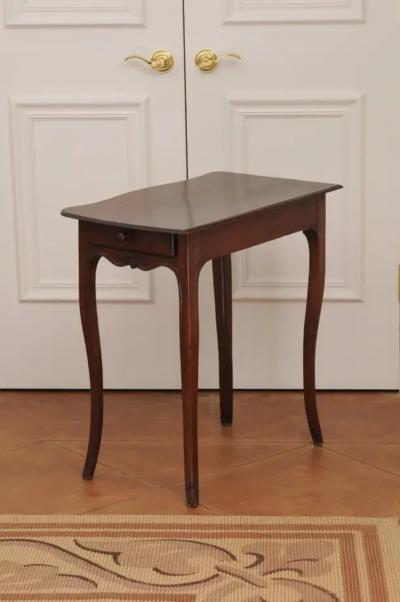 French 1790s Walnut Side Table with Side Drawer Curving Legs and Carved Apron
