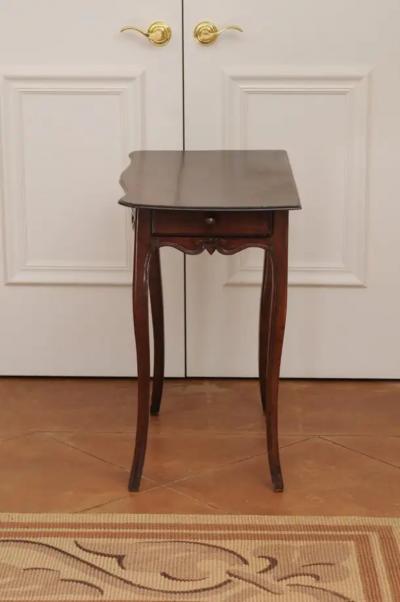French 1790s Walnut Side Table with Side Drawer Curving Legs and Carved Apron