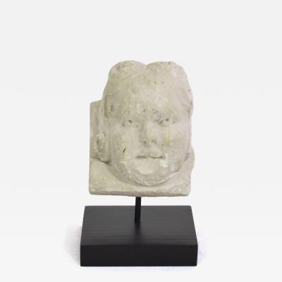 French 17th 18th Century Carved Stone Angel Head Ornament