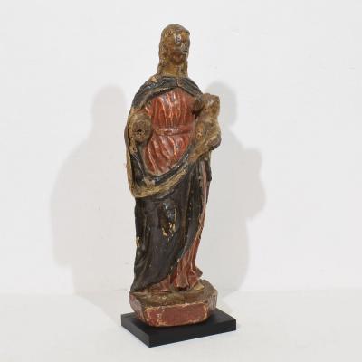 French 17th Century Baroque Wooden Madonna with Child