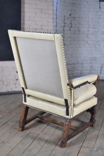 French 17th Century Walnut and Leather Covered Reclining or Ratchet Chair