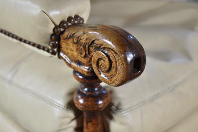 French 17th Century Walnut and Leather Covered Reclining or Ratchet Chair