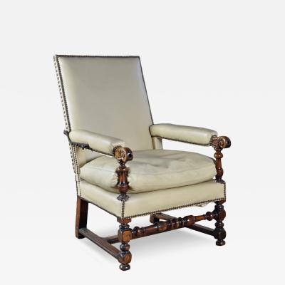 French 17th Century Walnut and Leather Covered Reclining or Ratchet Chair