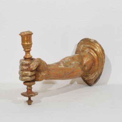 French 17th century Baroque Carved Gildwood Arm Wall Sconce Candle Holder