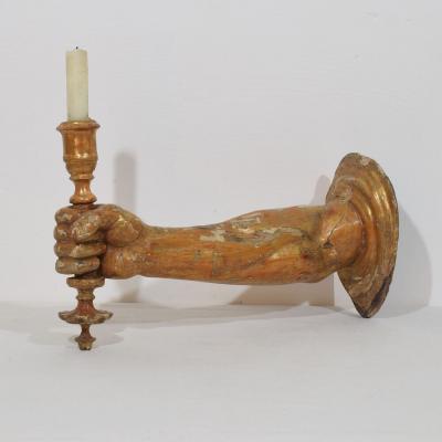 French 17th century Baroque Carved Gildwood Arm Wall Sconce Candle Holder