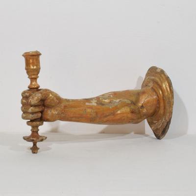 French 17th century Baroque Carved Gildwood Arm Wall Sconce Candle Holder