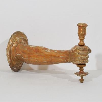 French 17th century Baroque Carved Gildwood Arm Wall Sconce Candle Holder