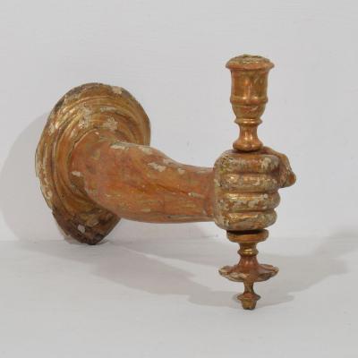 French 17th century Baroque Carved Gildwood Arm Wall Sconce Candle Holder
