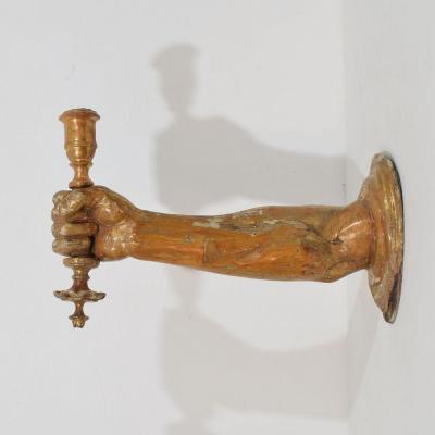 French 17th century Baroque Carved Gildwood Arm Wall Sconce Candle Holder