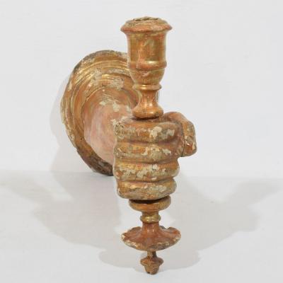 French 17th century Baroque Carved Gildwood Arm Wall Sconce Candle Holder