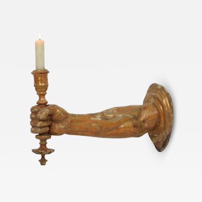 French 17th century Baroque Carved Gildwood Arm Wall Sconce Candle Holder