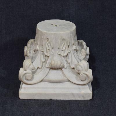 French 18 19th Century Carved White Marble Neoclassical Capital
