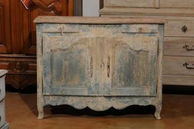 French 1800s Blue Grey Louis XV Style Two Door Buffet with Distressed Finish