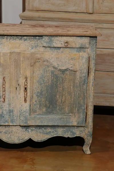 French 1800s Blue Grey Louis XV Style Two Door Buffet with Distressed Finish