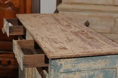 French 1800s Blue Grey Louis XV Style Two Door Buffet with Distressed Finish