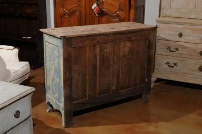 French 1800s Blue Grey Louis XV Style Two Door Buffet with Distressed Finish