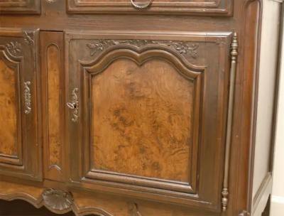 French 1820s Walnut Restoration Vaisselier from Bresse with Burl Wood Panels