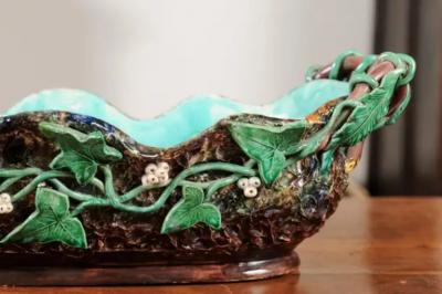 French 1850s Barbotine Majolica Jardini re by Thomas Sargent with Floral D cor