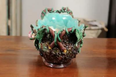 French 1850s Barbotine Majolica Jardini re by Thomas Sargent with Floral D cor