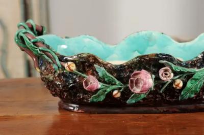 French 1850s Barbotine Majolica Jardini re by Thomas Sargent with Floral D cor