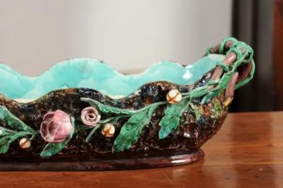 French 1850s Barbotine Majolica Jardini re by Thomas Sargent with Floral D cor