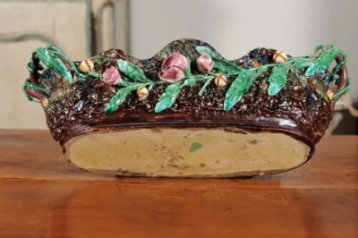 French 1850s Barbotine Majolica Jardini re by Thomas Sargent with Floral D cor