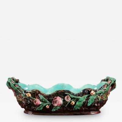 French 1850s Barbotine Majolica Jardini re by Thomas Sargent with Floral D cor